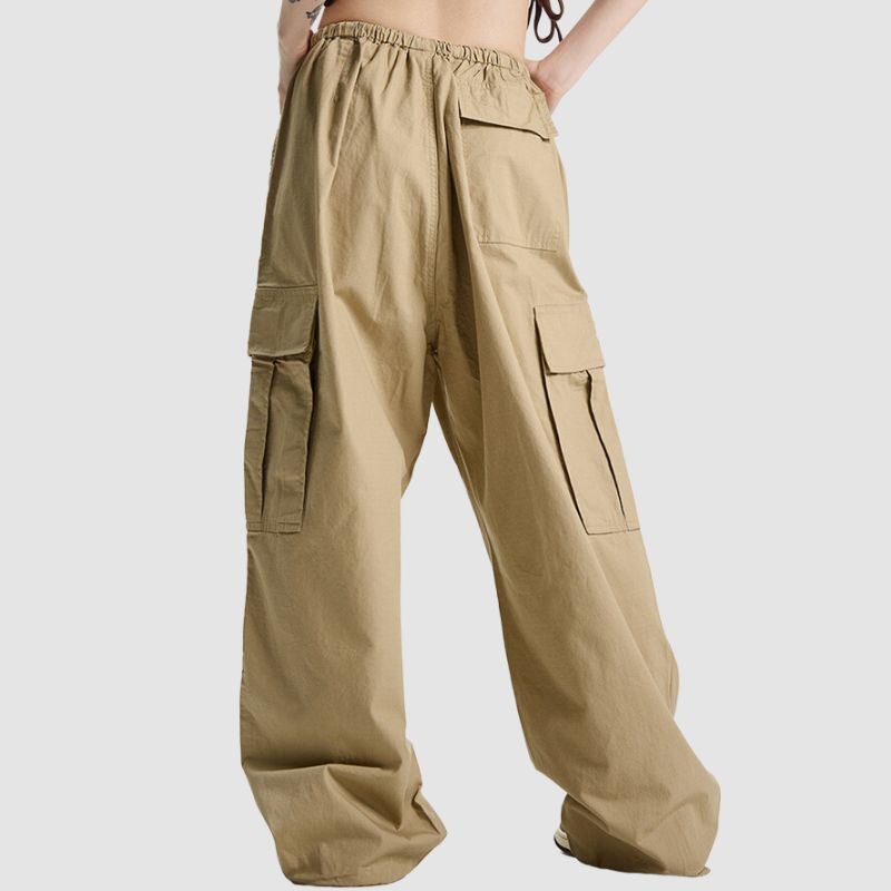 Pantalones paracaídas vintage plisados ​​de color sólido