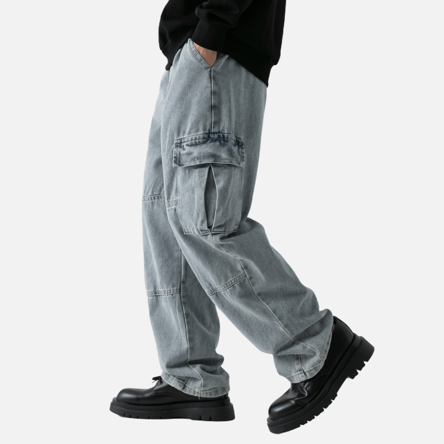 Pantalones vaqueros de patchwork con bolsillos vintage