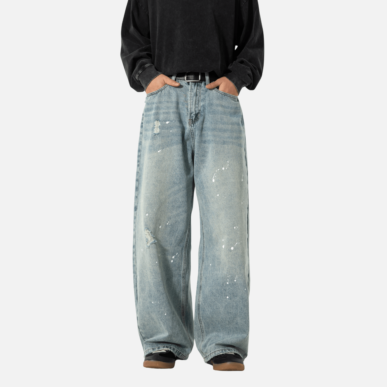 Vintage Washed Paint-Splatter Jeans