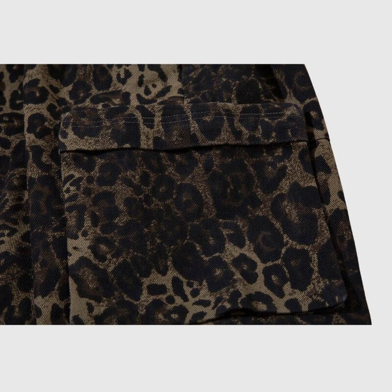 Leopard Cotton Cargo Shorts
