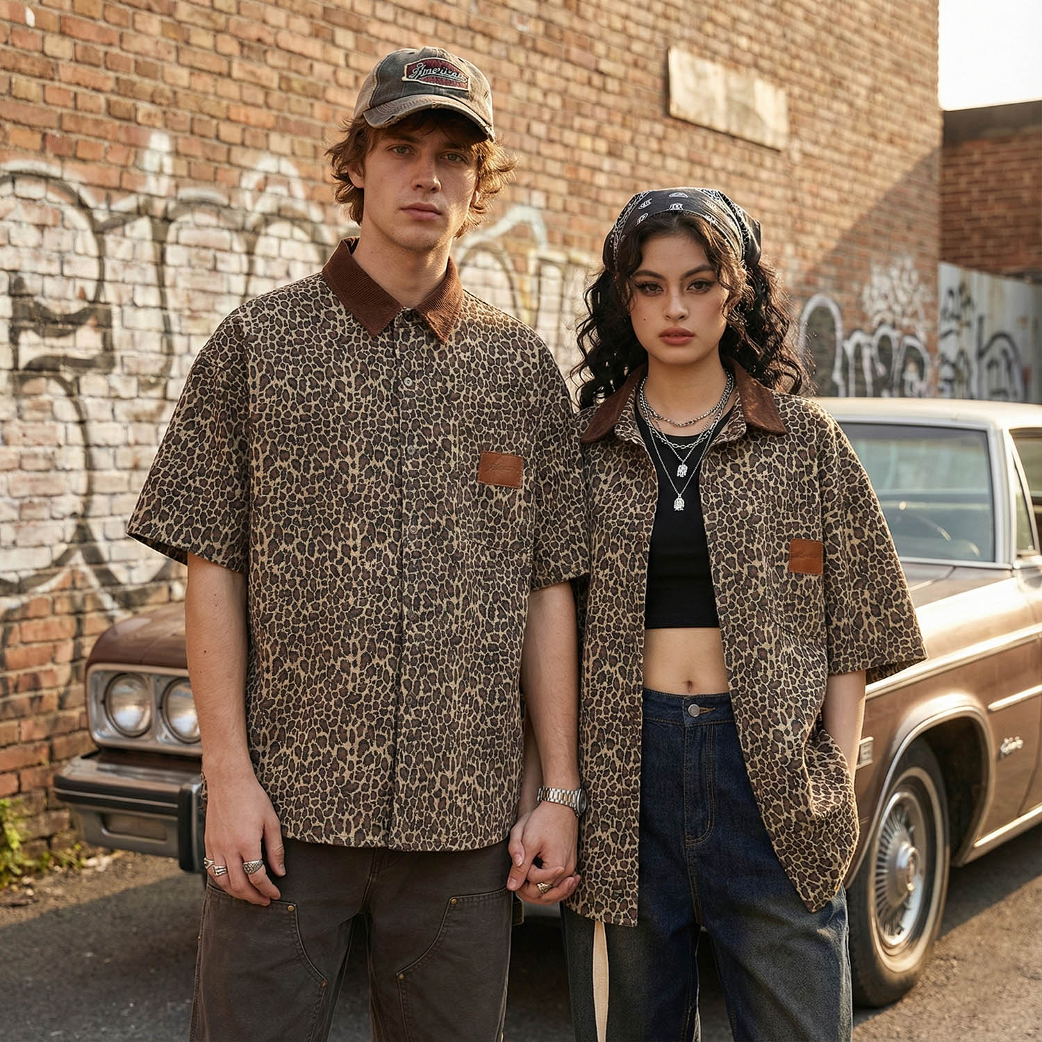 Camisas de algodón vintage con estampado de leopardo