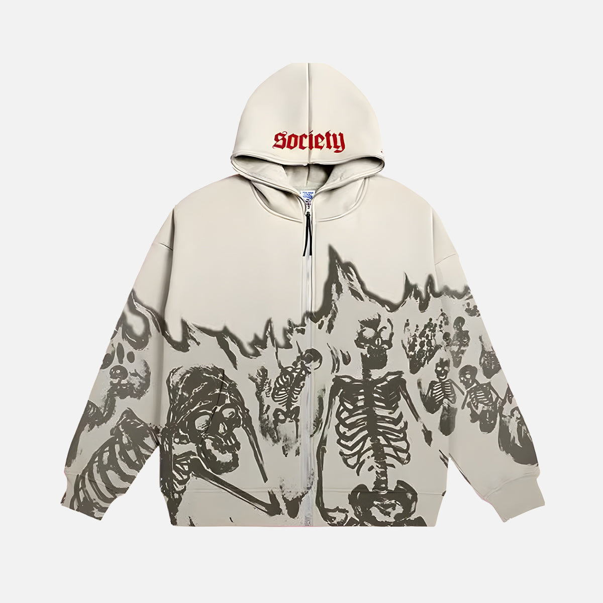 Retro-Totenkopf-Kapuzenpullover mit Reißverschluss