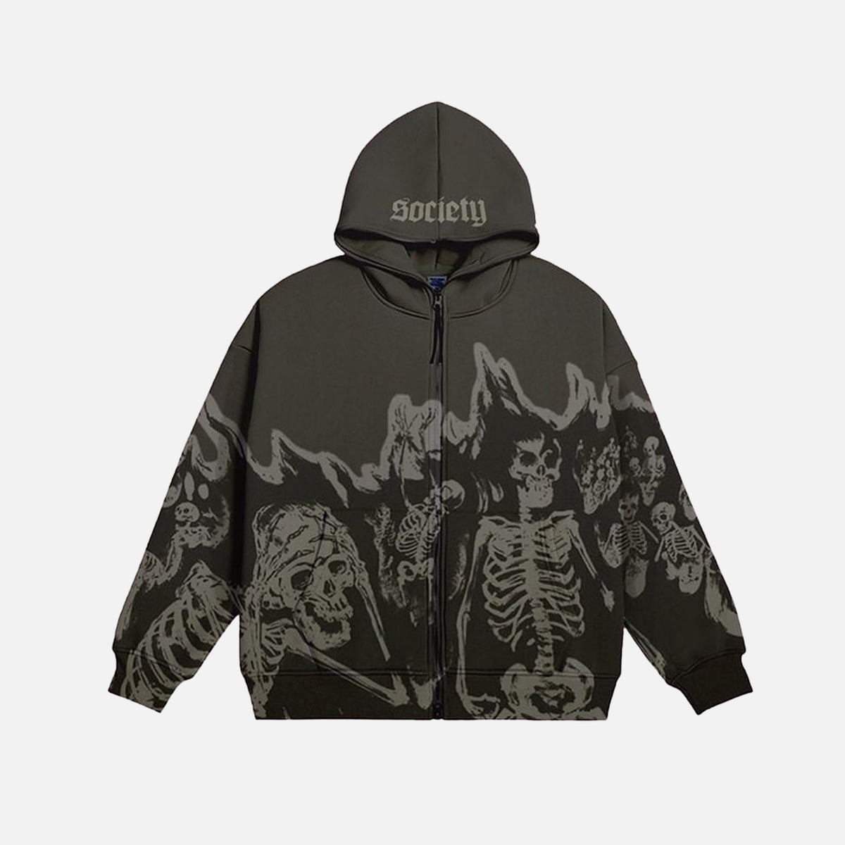 Retro-Totenkopf-Kapuzenpullover mit Reißverschluss