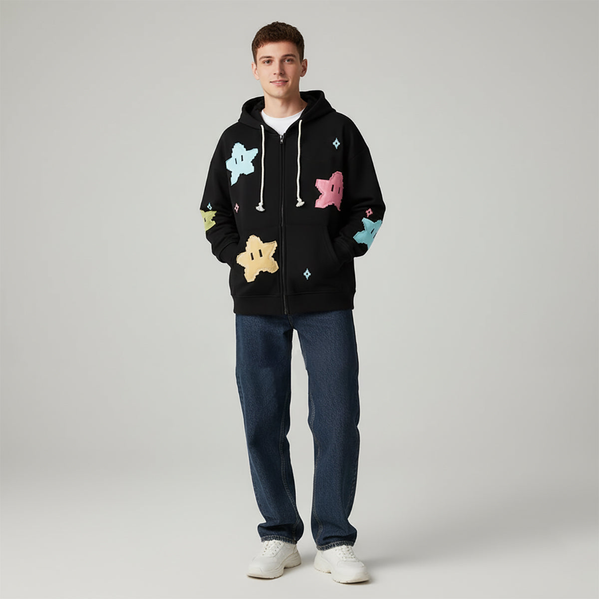 Kapuzenpullover mit Sternenmuster und Reißverschluss
