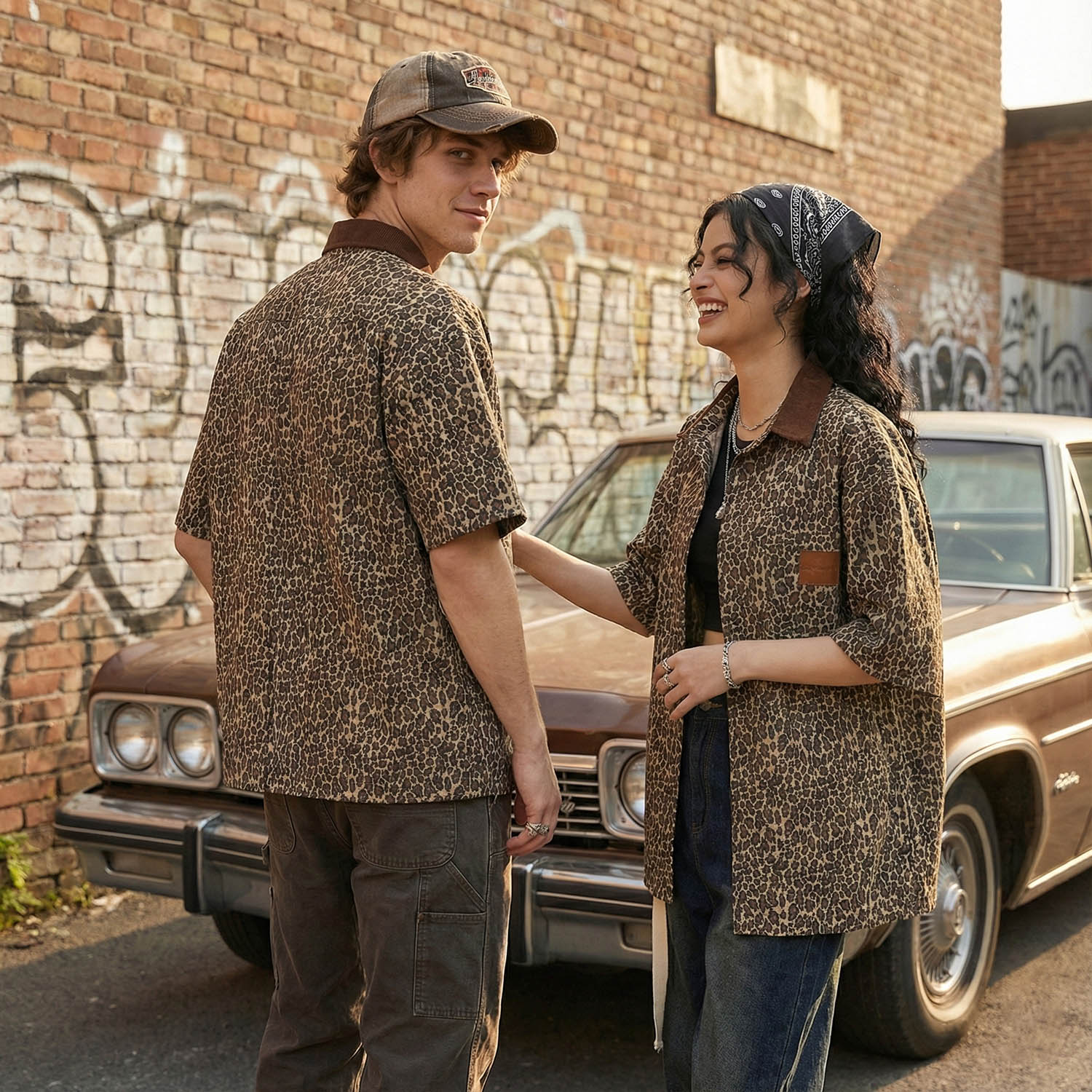 Camisas de algodón vintage con estampado de leopardo