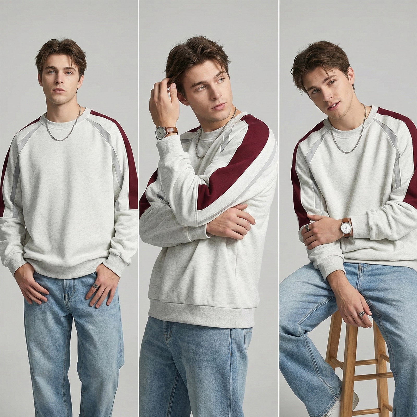 Contrast Panel Colorblock Crewneck Sweatshirt