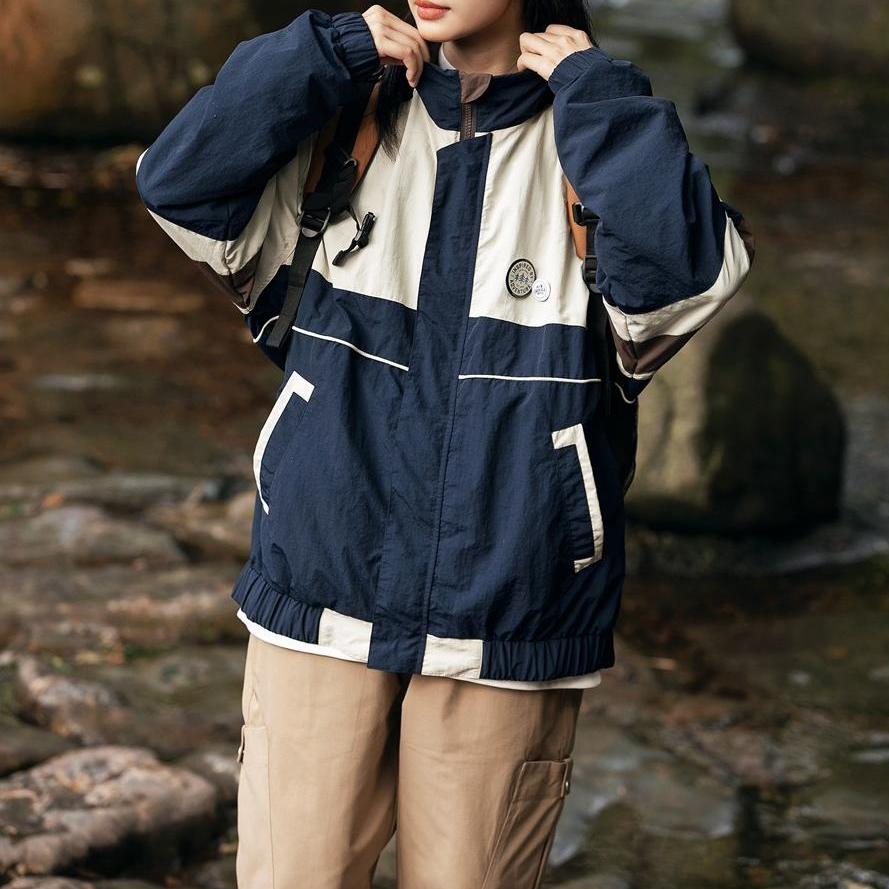 Colorblock Stand Collar Jacket