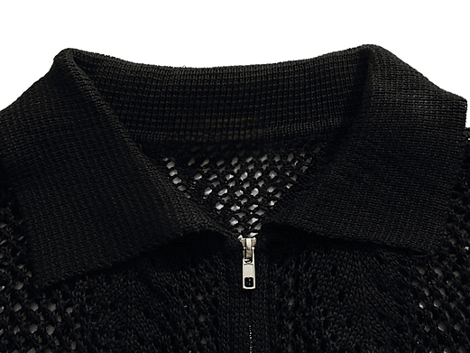 Hollow-Out Zip-Up Knit Polo