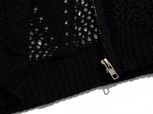 Hollow-Out Zip-Up Knit Polo