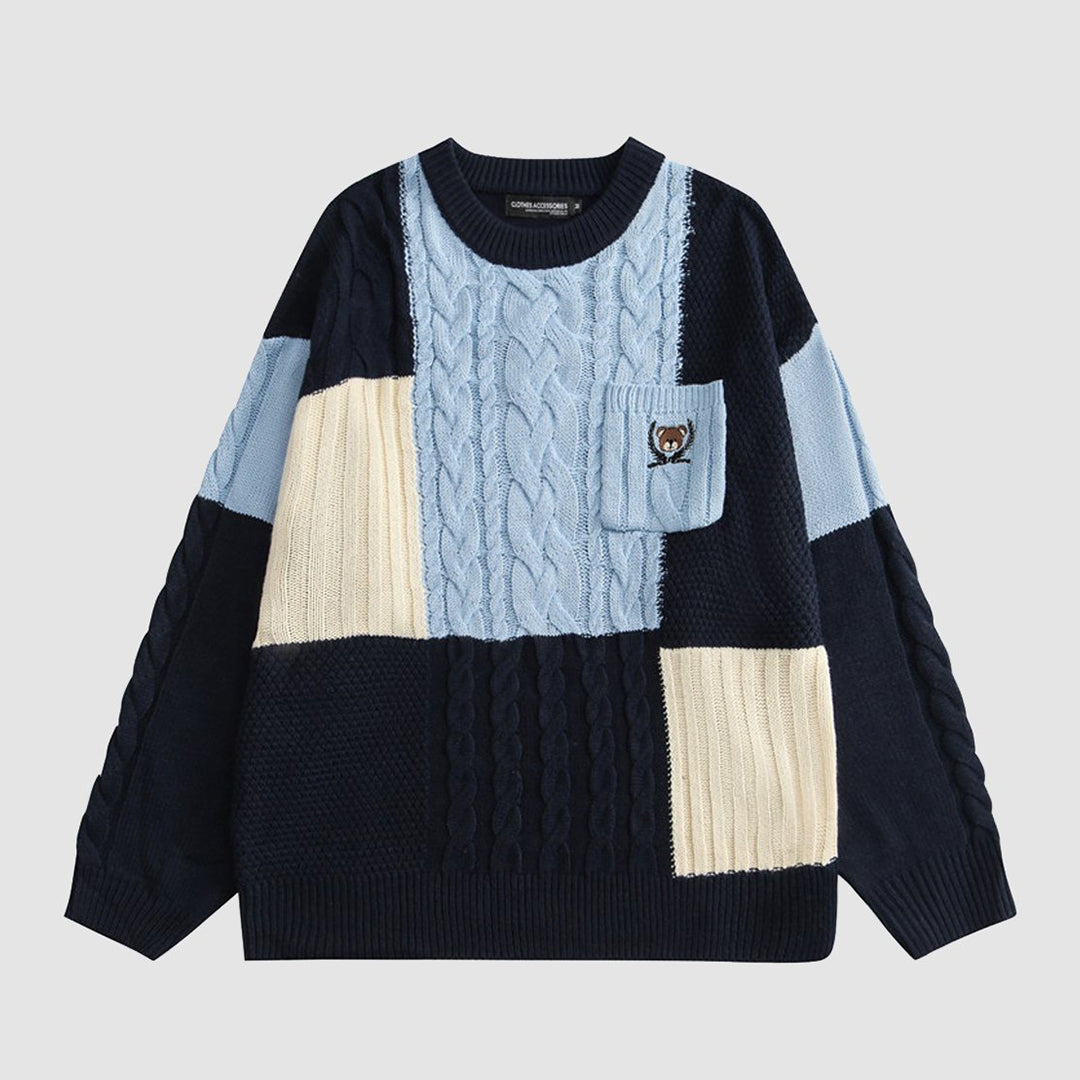 Farbblock-Pullover im College-Stil
