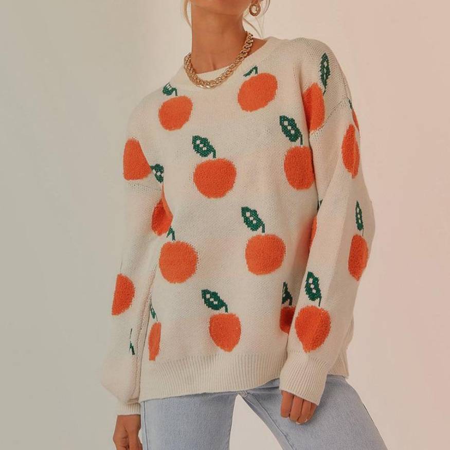 Cute Orange Pattern Knit Sweater