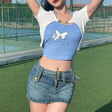 Zweiteiliges Crop-Top mit Schmetterlingsstickerei