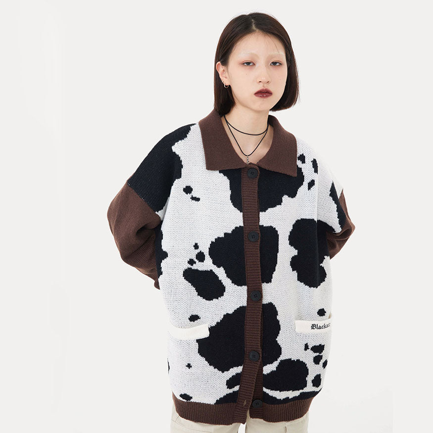 Suéter tipo cárdigan con estampado de vaca