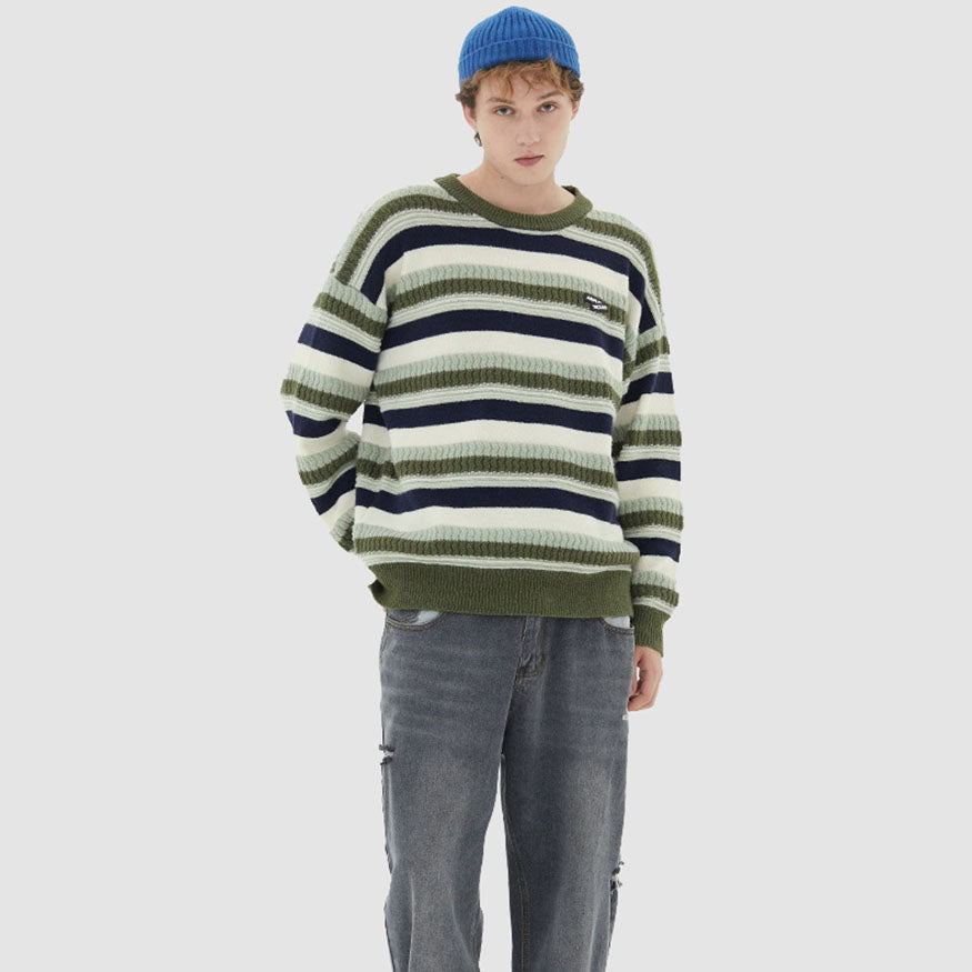 Contrast Color Striped Vintage Knit Sweater