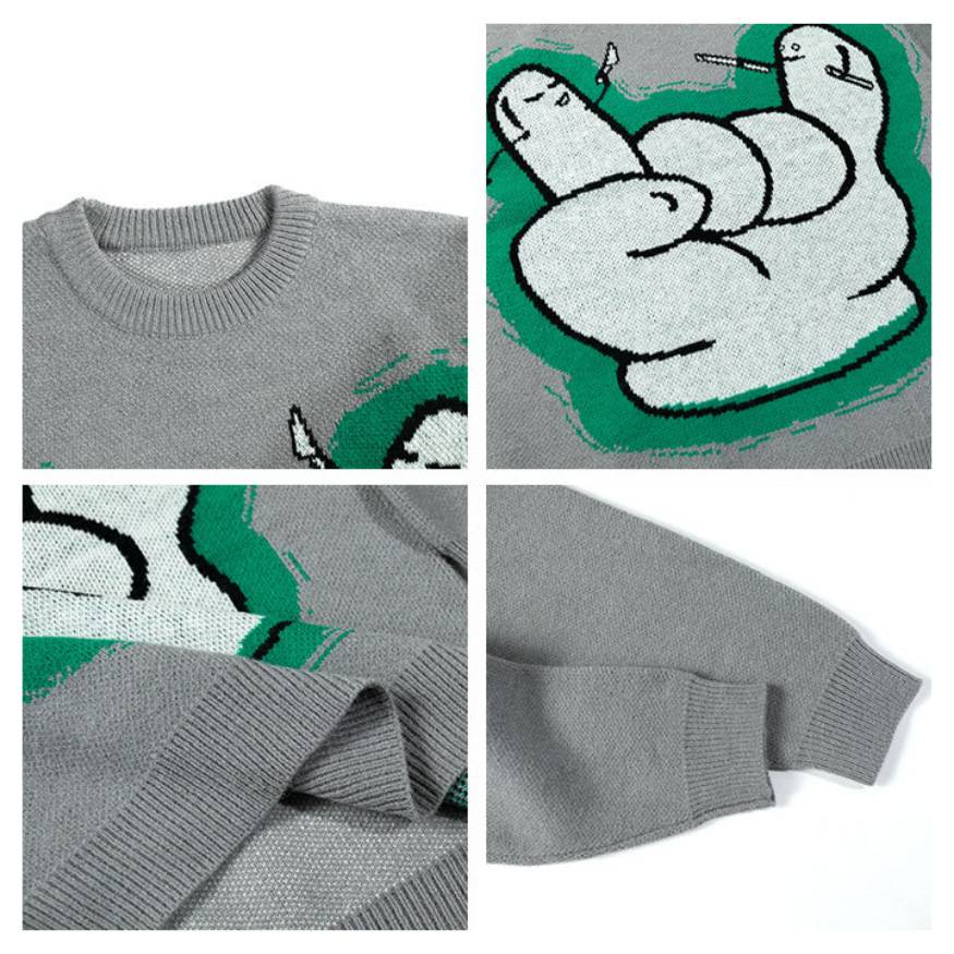 Gesture Print Knitted Sweater