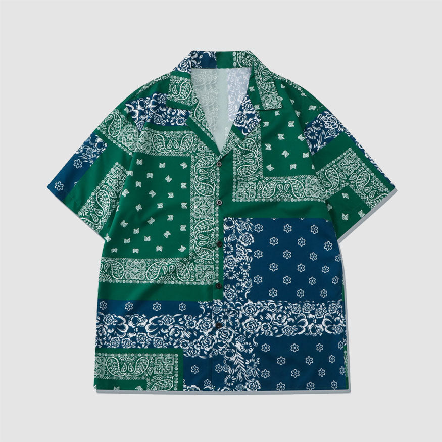 Camisa + pantalones cortos con estampado floral de anacardo de dos piezas
