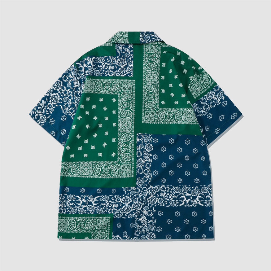 Camisa + pantalones cortos con estampado floral de anacardo de dos piezas