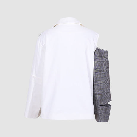 Blazer recortado de patchwork con patrón a cuadros