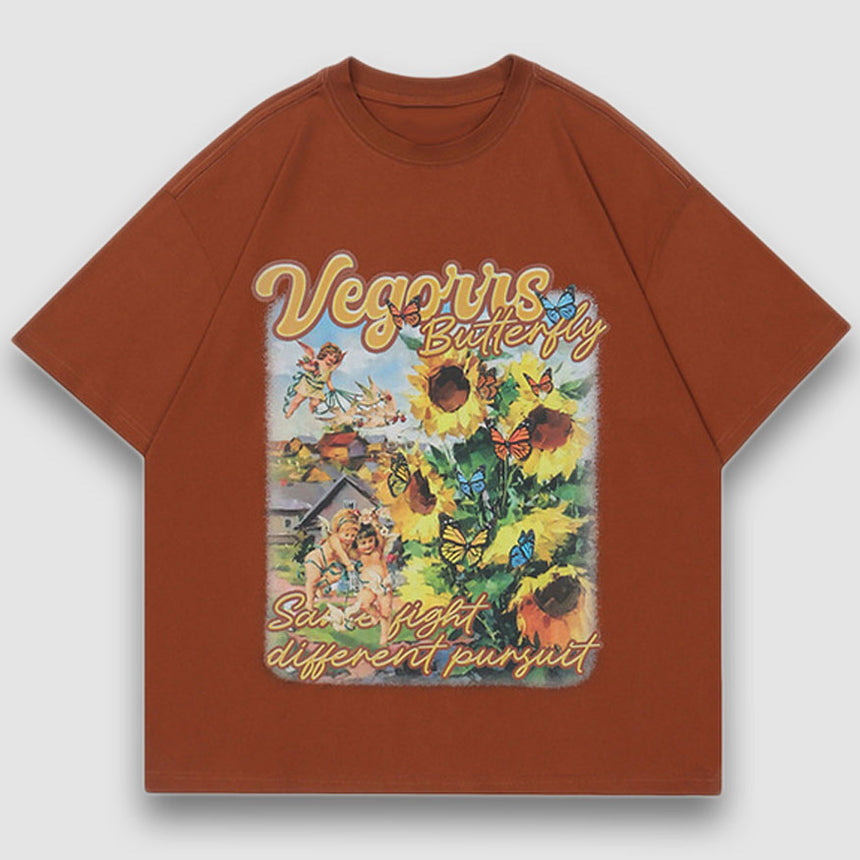 Vintages Sonnenblumen-Ölgemälde-Druck-T-Stück