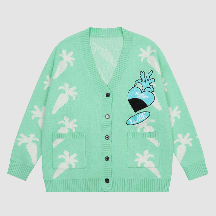 Lindo suéter Cardigan con patrón de zanahoria