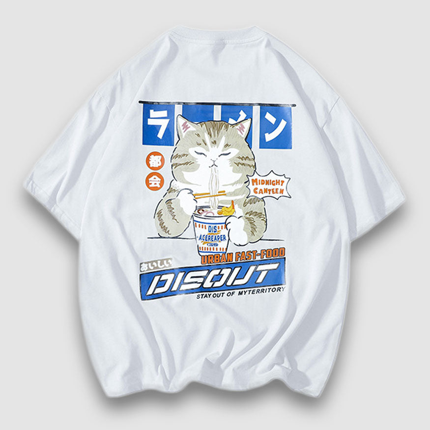 Camiseta impresa de dibujos animados urbanos de comida rápida