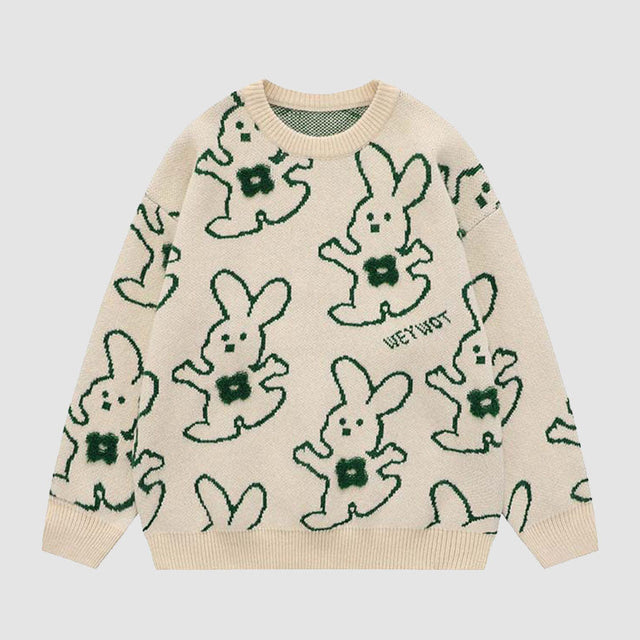 Abrazando al conejo Cartoon Knit Sweater
