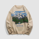 Pullover mit Rundhalsausschnitt und Landschaftsmalerei