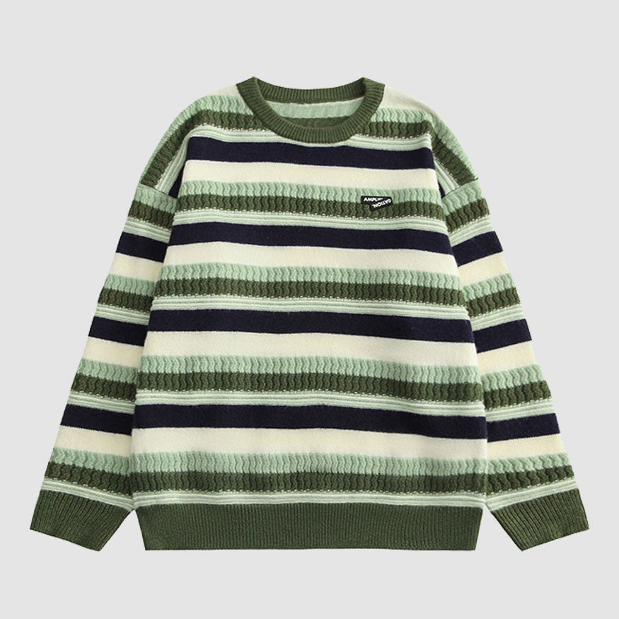 Contrast Color Striped Vintage Knit Sweater