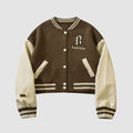 PU Sleeve Patchwork Chaqueta Varsity recortada