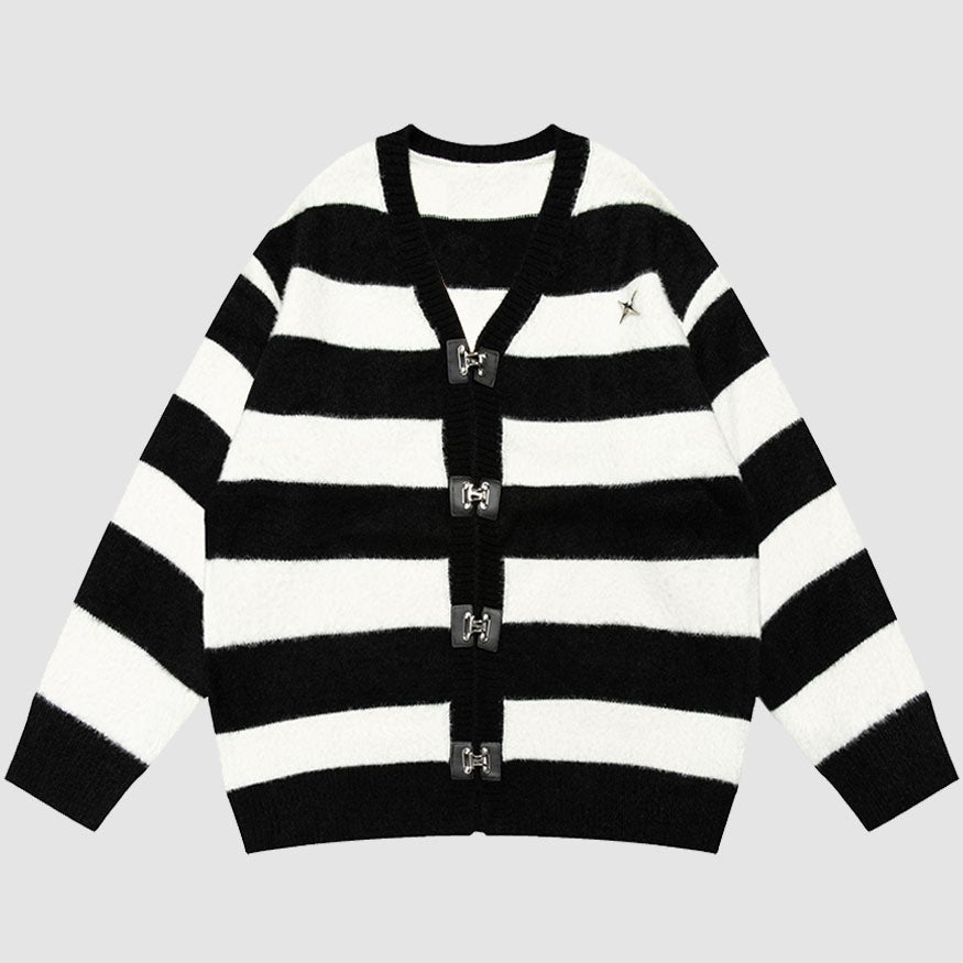 Suéter Cardigan de cierre de hebilla a rayas
