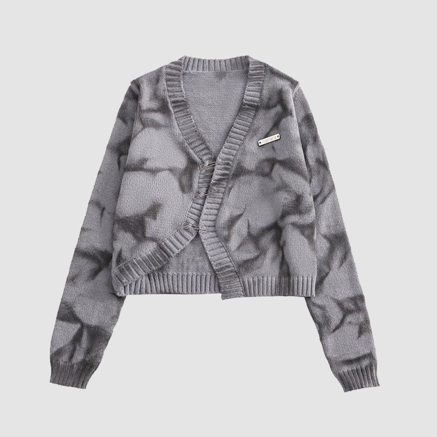 Suéter Cardigan recortado Hem Tie-dye irregular