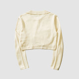Bow Irregular Turndown Collar Knit Crop Top