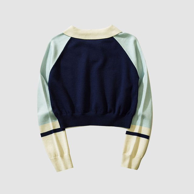 Kurzer Pullover mit Umlegekragen und Buchstabenmuster