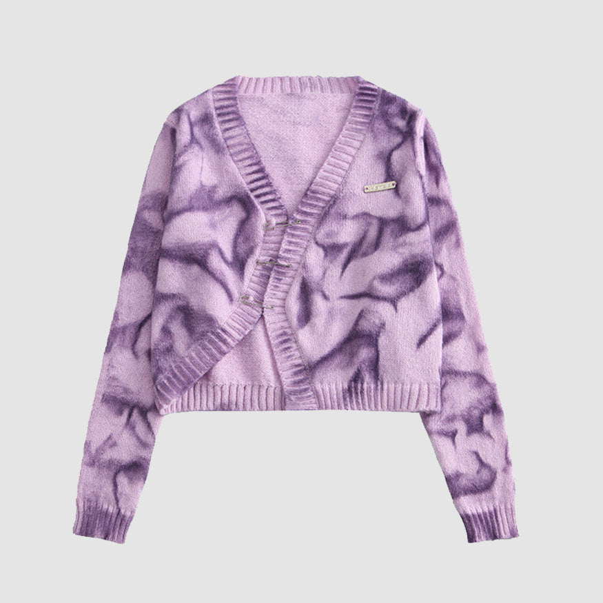 Suéter Cardigan recortado Hem Tie-dye irregular