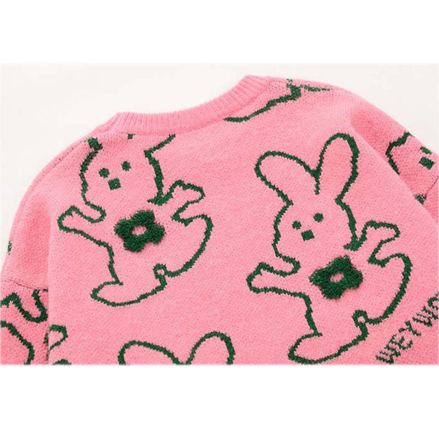 Abrazando al conejo Cartoon Knit Sweater