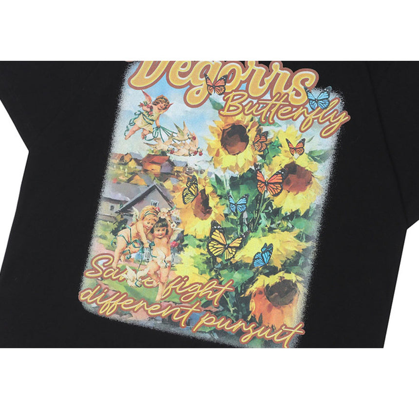 Vintages Sonnenblumen-Ölgemälde-Druck-T-Stück