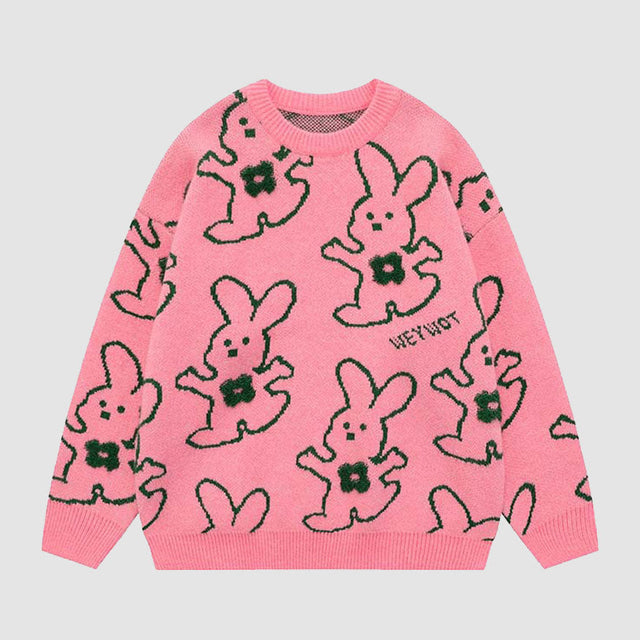 Abrazando al conejo Cartoon Knit Sweater