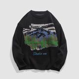 Pullover mit Rundhalsausschnitt und Landschaftsmalerei