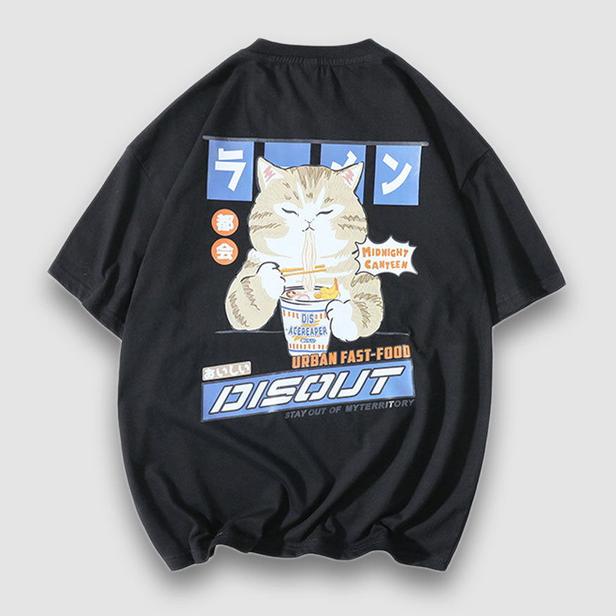 Camiseta impresa de dibujos animados urbanos de comida rápida