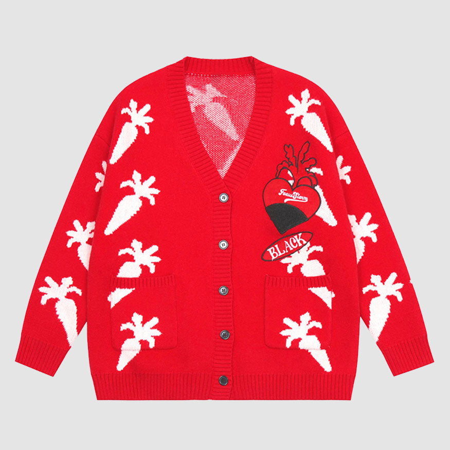 Lindo suéter Cardigan con patrón de zanahoria