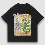 Vintages Sonnenblumen-Ölgemälde-Druck-T-Stück