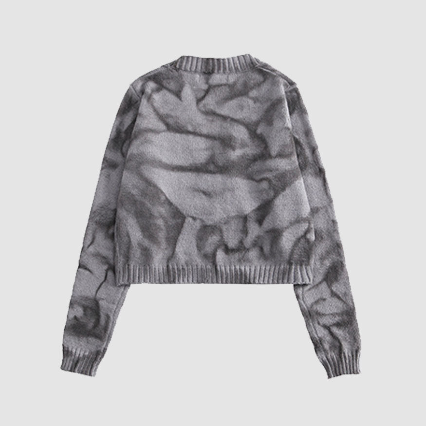 Suéter Cardigan recortado Hem Tie-dye irregular