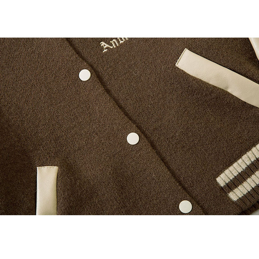 PU Sleeve Patchwork Cropped Varsity Jacket