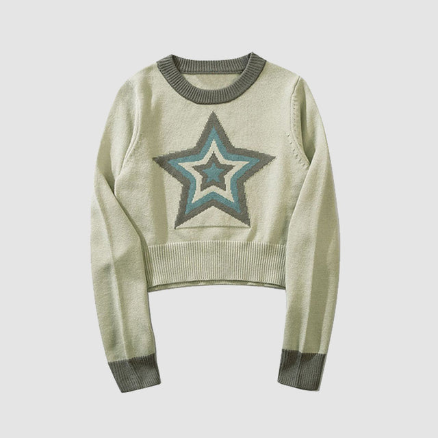 Kurzer Pullover aus Jacquard mit Pentagramm