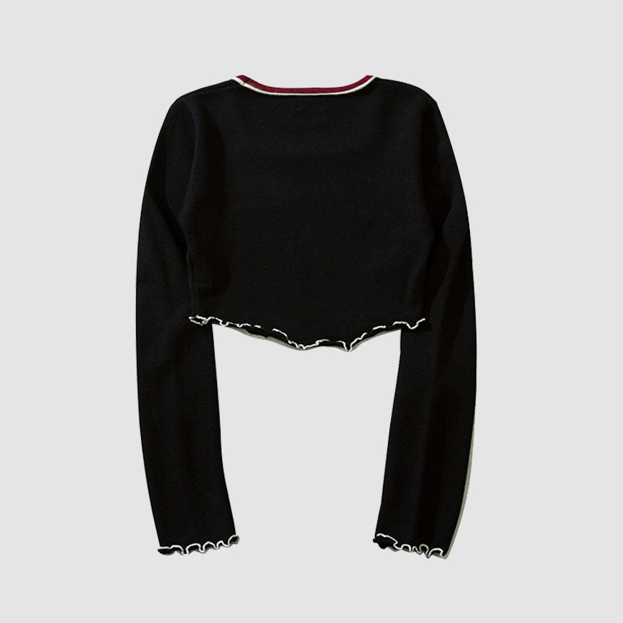 Letter Embroidery Trim Knit Crop Top