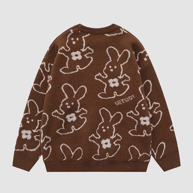 Abrazando al conejo Cartoon Knit Sweater