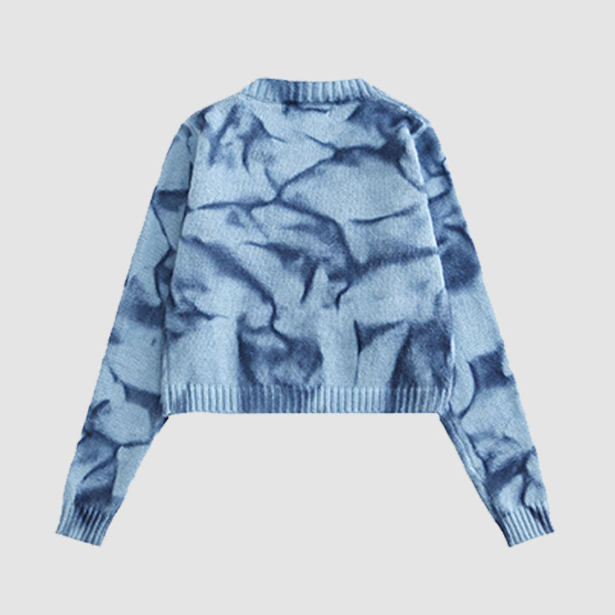 Suéter Cardigan recortado Hem Tie-dye irregular