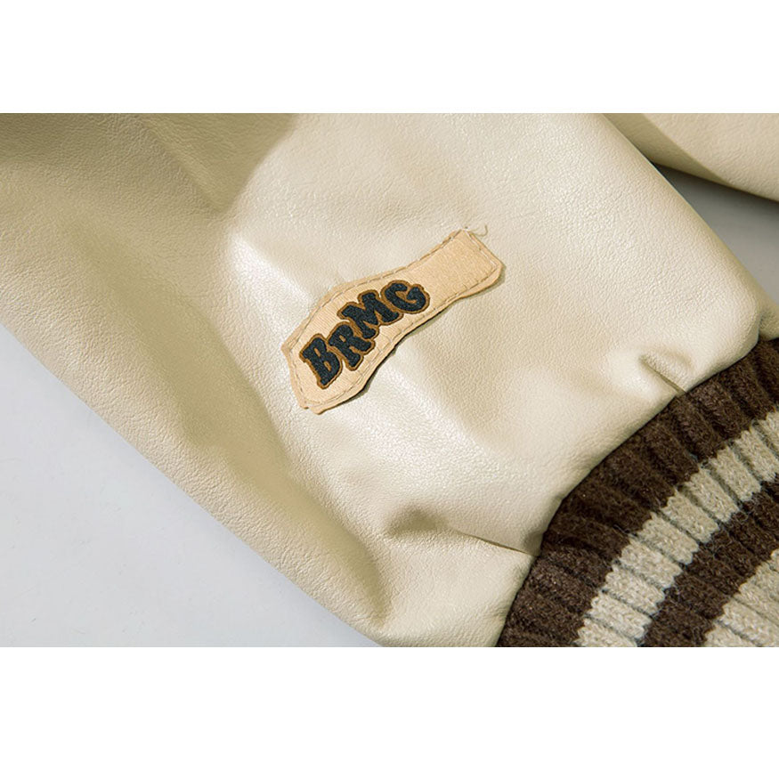 PU Sleeve Patchwork Cropped Varsity Jacket