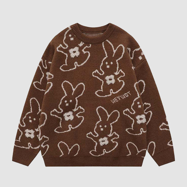 Abrazando al conejo Cartoon Knit Sweater