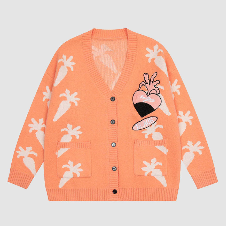 Lindo suéter Cardigan con patrón de zanahoria